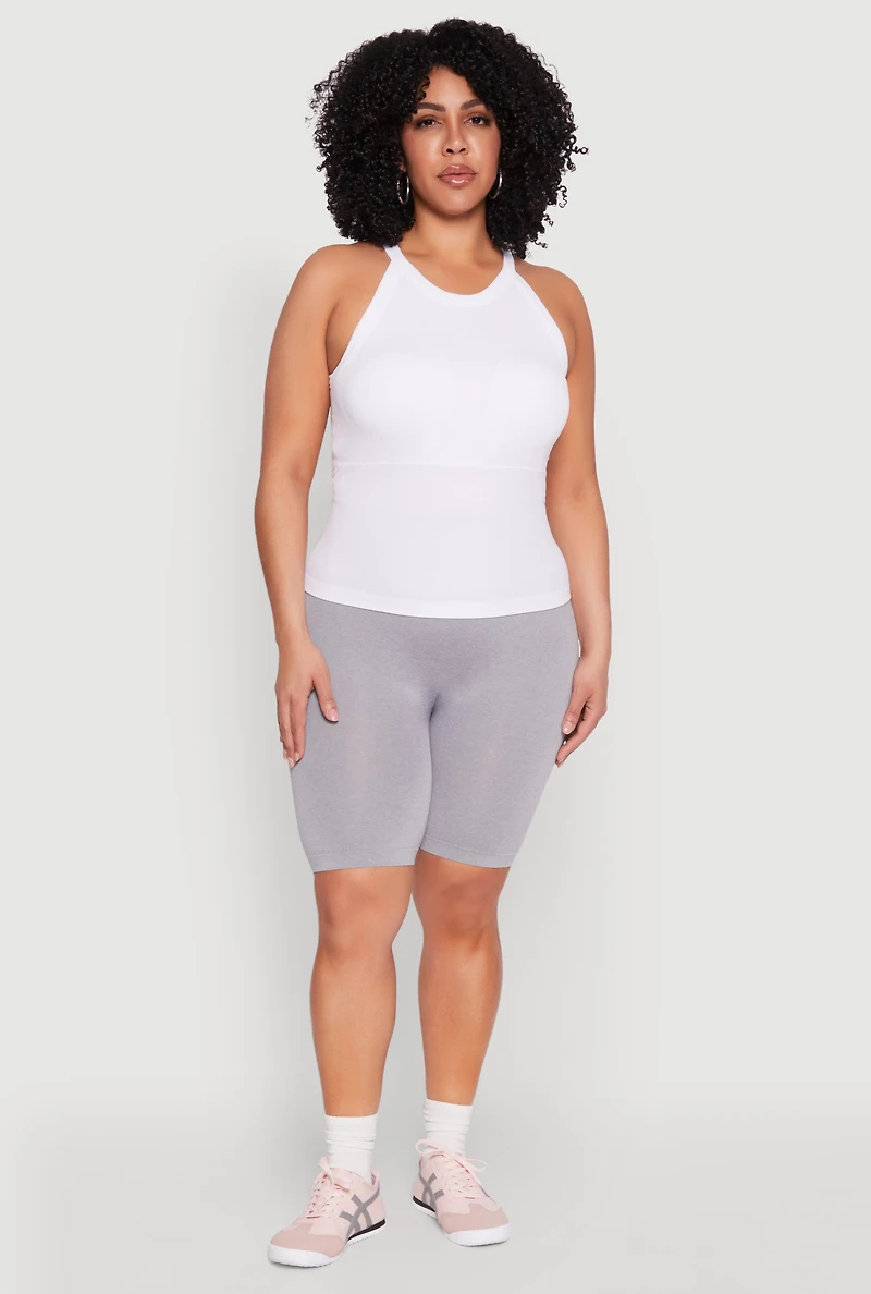 Womens Plus Size Seamless High Waist Bike Shorts, Grey, Size 2X-3X
