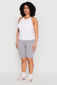 Womens Plus Size Seamless High Waist Bike Shorts, Grey, Size 1X-2X
