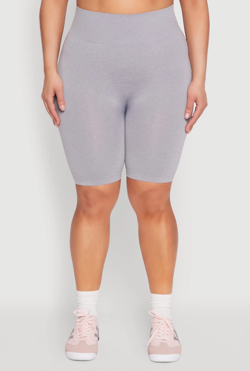 Womens Plus Size Seamless High Waist Bike Shorts, Grey, Size 2X-3X
