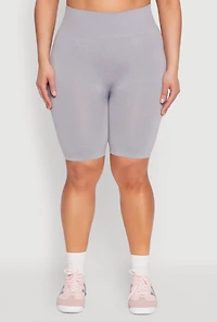 Womens Plus Size Seamless High Waist Bike Shorts, Grey, Size 2X-3X