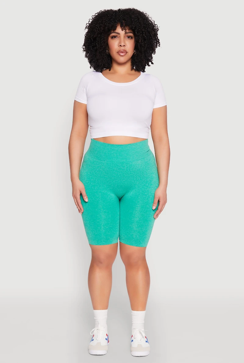 Womens Plus Seamless High Waist Bike Shorts, 1X-2X