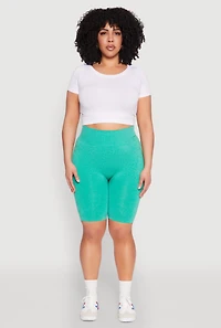 Womens Plus Seamless High Waist Bike Shorts, 1X-2X