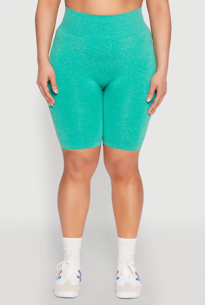 Womens Plus Seamless High Waist Bike Shorts, 1X-2X