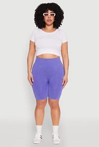 Womens Plus Size Seamless High Waist Bike Shorts, Purple, Size 1X-2X