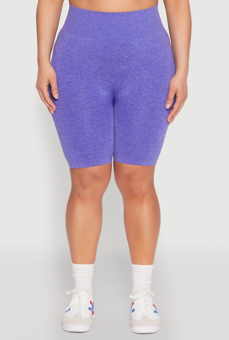 Womens Plus Size Seamless High Waist Bike Shorts, Purple, Size 1X-2X