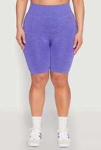 Womens Plus Size Seamless High Waist Bike Shorts, Purple, Size 1X-2X