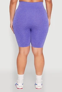 Womens Plus Size Seamless High Waist Bike Shorts, Purple, Size 1X-2X