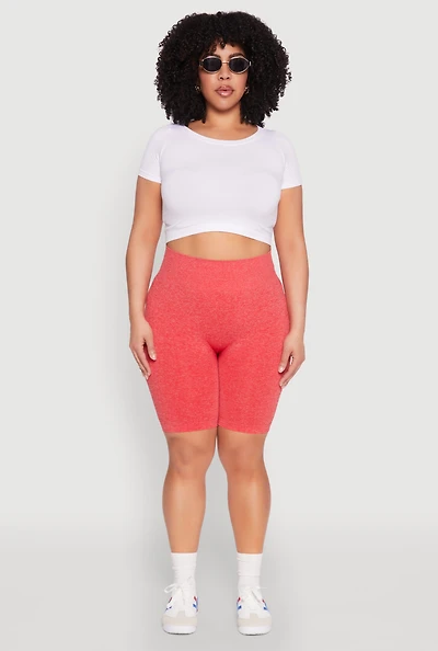 Womens Plus Seamless High Waist Bike Shorts, 1X-2X