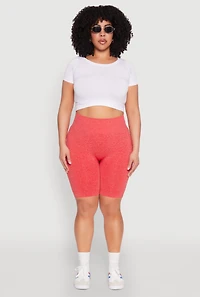 Womens Plus Size Seamless High Waist Bike Shorts, Orange, Size 1X-2X