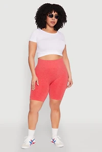 Womens Plus Size Seamless High Waist Bike Shorts, Orange, Size 1X-2X
