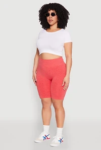 Womens Plus Size Seamless High Waist Bike Shorts, Orange, Size 1X-2X