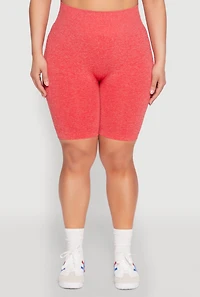 Womens Plus Size Seamless High Waist Bike Shorts, Orange, Size 1X-2X