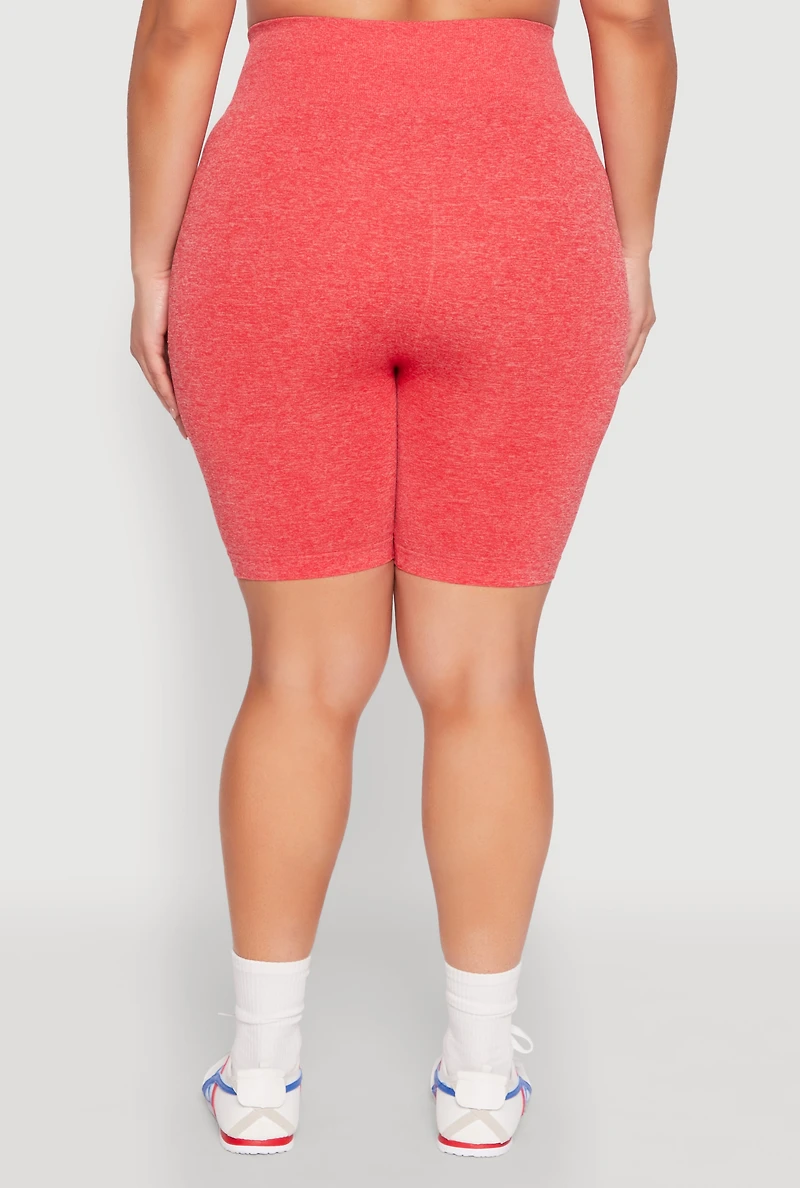 Womens Plus Size Seamless High Waist Bike Shorts, Orange, Size 1X-2X