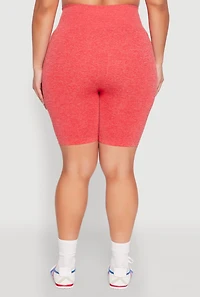 Womens Plus Size Seamless High Waist Bike Shorts, Orange, Size 1X-2X