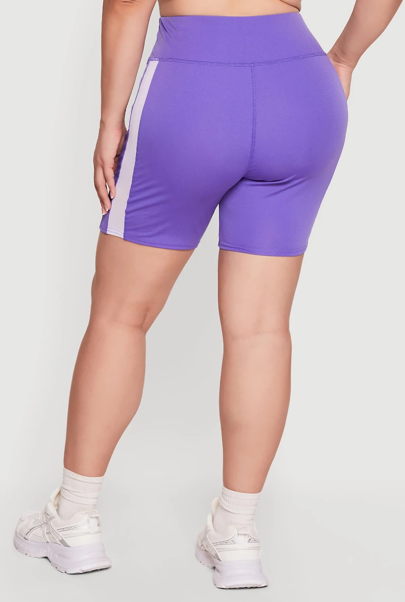 Plus Mesh Side Striped Biker Shorts