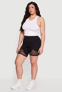 Plus High Waisted Mesh Insert Bike Shorts