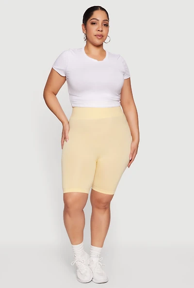 Plus Seamless Waffle Knit Waist Bike Shorts