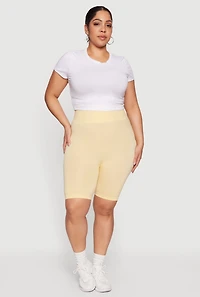 Plus Seamless Waffle Knit Waist Bike Shorts