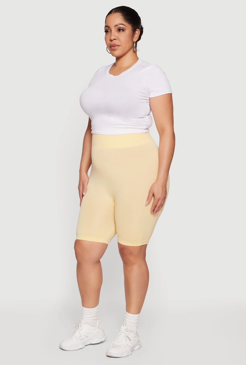 Plus Seamless Waffle Knit Waist Bike Shorts