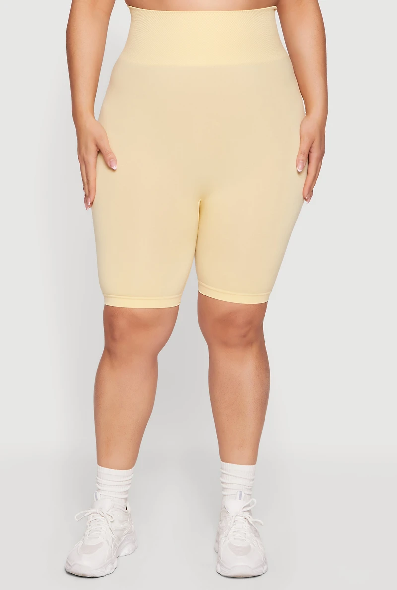 Plus Seamless Waffle Knit Waist Bike Shorts