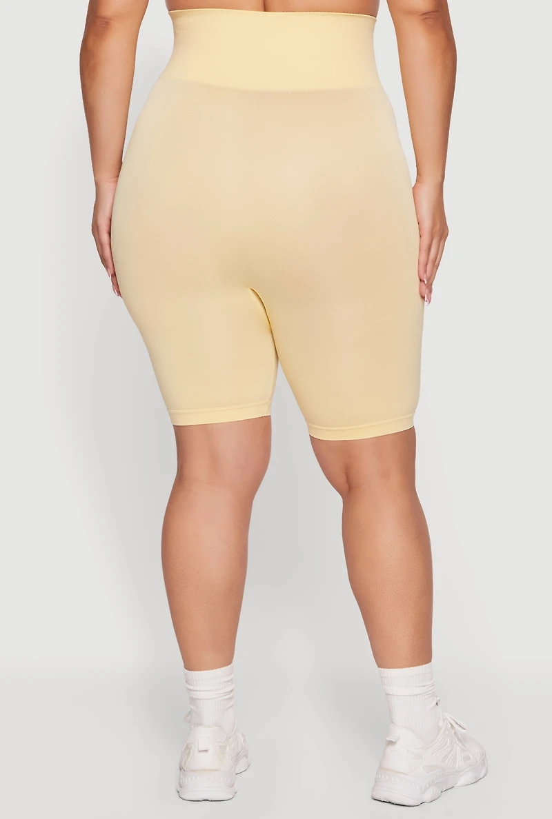 Plus Seamless Waffle Knit Waist Bike Shorts