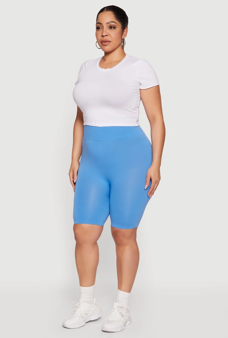 Plus Seamless Waffle Knit Waist Bike Shorts