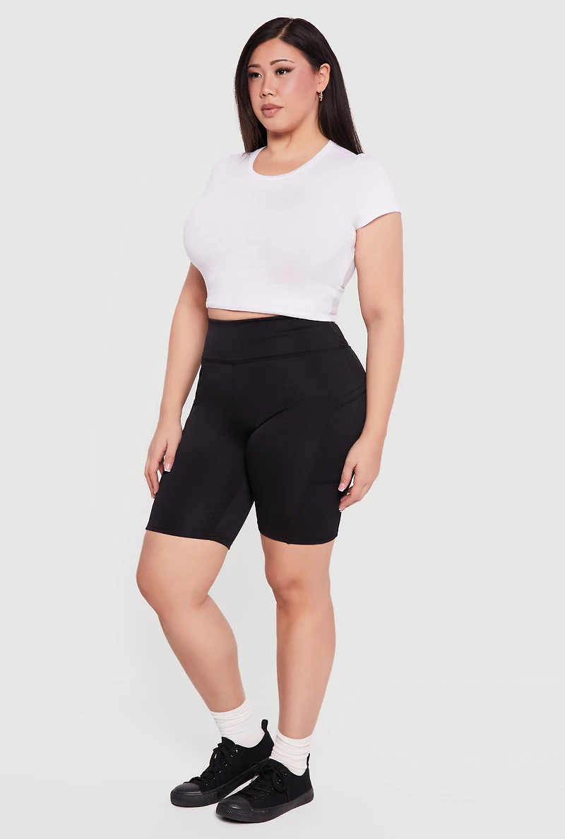 Plus High Waisted Bike Shorts with Cell Phone Pockets