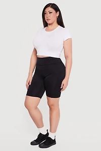 Plus High Waisted Bike Shorts with Cell Phone Pockets