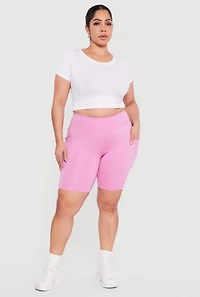 Plus High Waisted Bike Shorts with Cell Phone Pockets