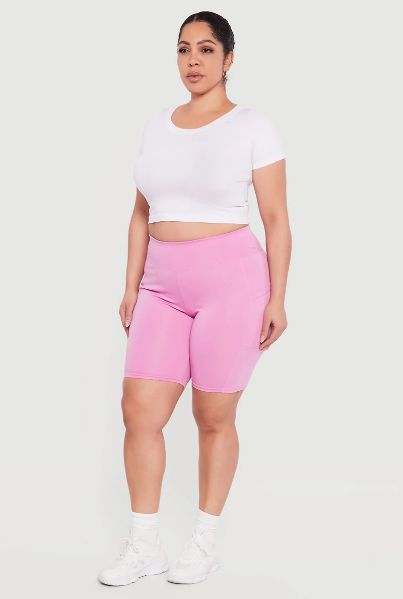 Plus High Waisted Bike Shorts with Cell Phone Pockets