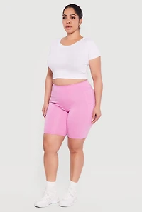 Plus High Waisted Bike Shorts with Cell Phone Pockets