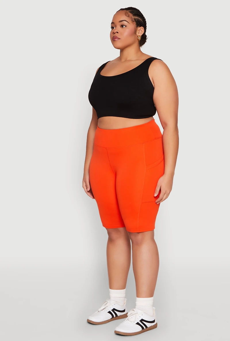 Womens Plus Size Spandex Biker Shorts, Orange, Size 2X