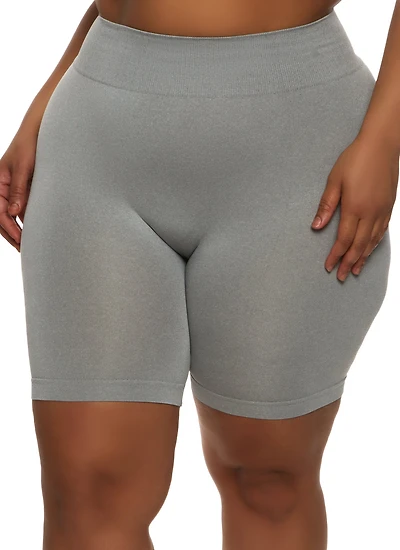 Womens Plus High Waist Seamless Bike Shorts,