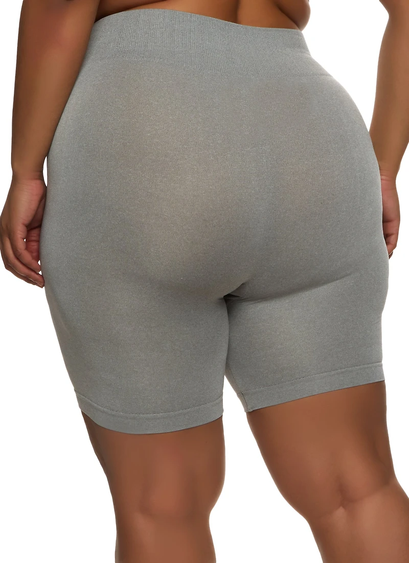 Womens Plus High Waist Seamless Bike Shorts,