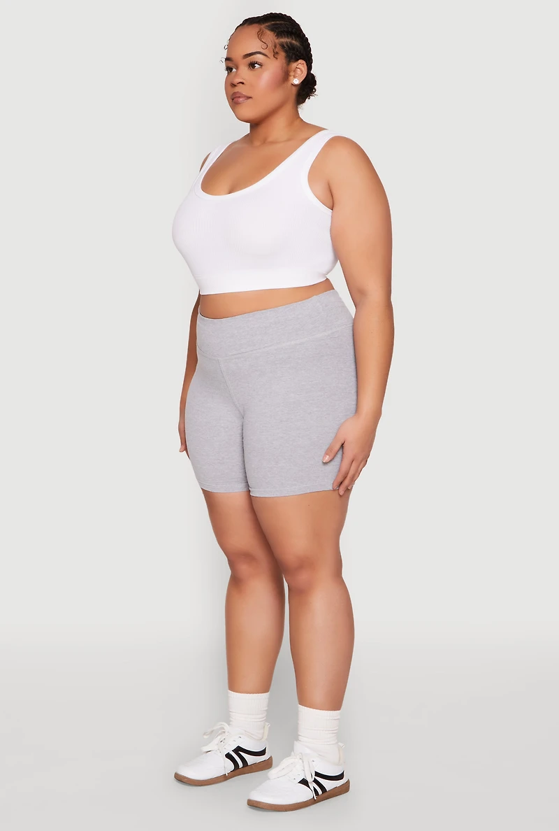 Womens Plus Size High Waist Bike Shorts, Grey, Size 3X