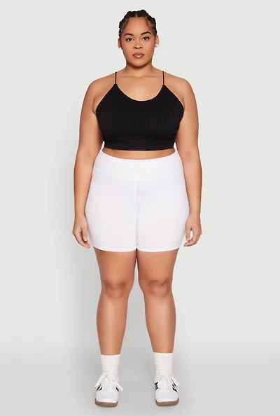 Womens Plus Size High Waist Bike Shorts, White, Size 2X