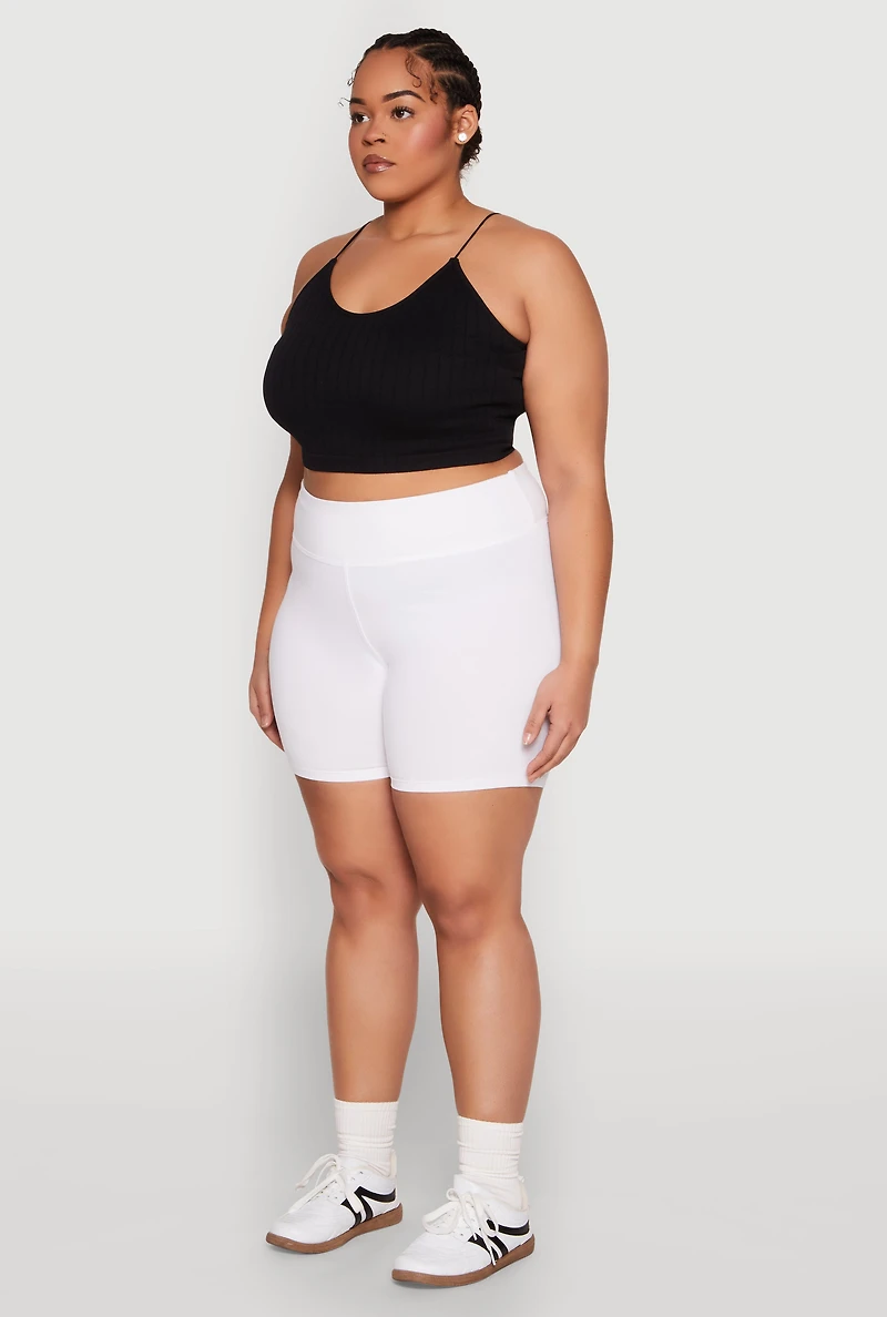 Womens Plus Size High Waist Bike Shorts, White, Size 2X