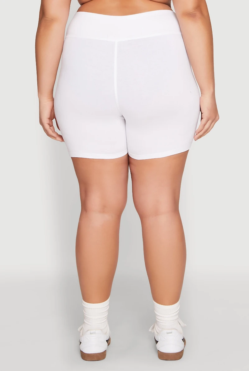 Womens Plus Size High Waist Bike Shorts, White, Size 2X