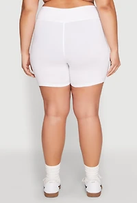 Womens Plus Size High Waist Bike Shorts, White, Size 2X