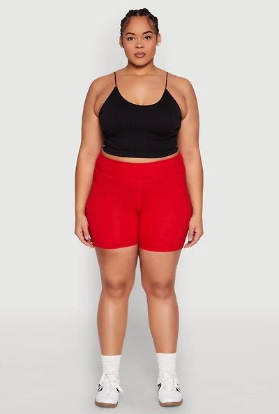 Womens Plus Size High Waist Bike Shorts, Red, Size 3X
