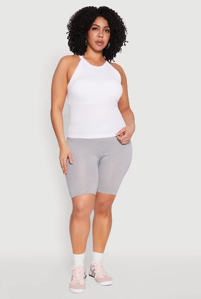 Womens Plus Size High Waisted Seamless Bike Shorts, Grey, Size 1X-2X
