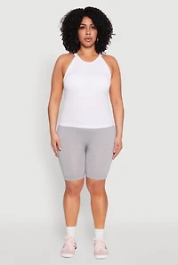 Womens Plus Size High Waisted Seamless Bike Shorts, Grey, Size 1X-2X