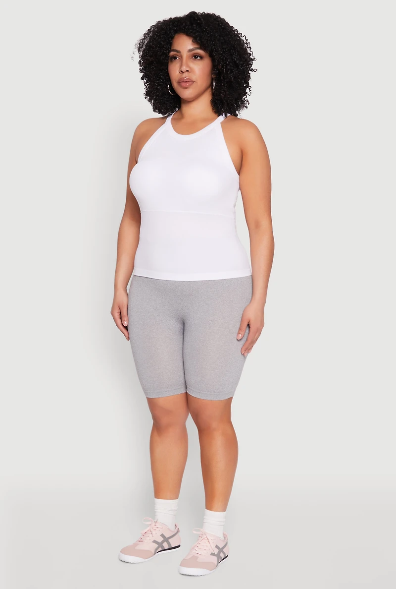 Womens Plus Size High Waisted Seamless Bike Shorts, Grey, Size 1X-2X
