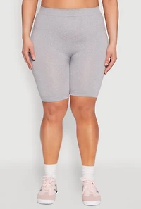 Womens Plus Size High Waisted Seamless Bike Shorts, Grey, Size 1X-2X