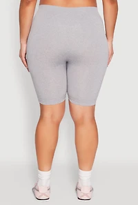 Womens Plus Size High Waisted Seamless Bike Shorts, Grey, Size 1X-2X