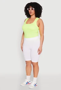 Womens Plus Size High Waisted Seamless Bike Shorts, White, Size 2X-3X