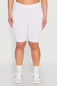 Womens Plus Size High Waisted Seamless Bike Shorts, White, Size 1X-2X