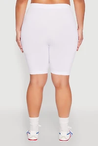 Womens Plus Size High Waisted Seamless Bike Shorts, White, Size 1X-2X