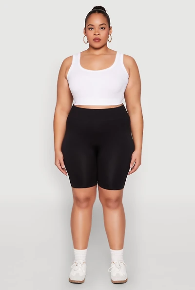 Womens Plus High Waist Seamless Biker Shorts,