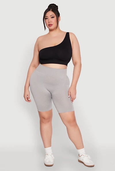 Womens Plus High Waist Seamless Biker Shorts,